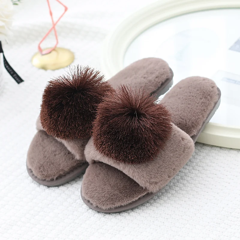 

2019 TZLDN Winter Women Home Slipper Fur Fashion Indoor Warm Shoe Woman Slip on Flats Female Slides Plush Cotton Plus Size 41