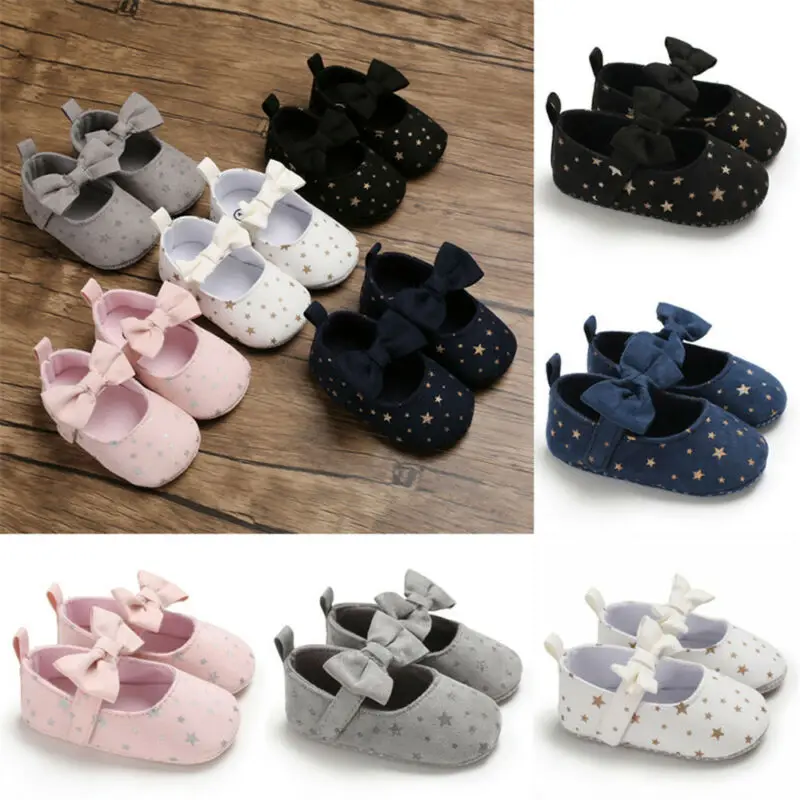 Pudcoco/Милая обувь для новорожденных, малышей, маленьких девочек, с рисунком звезды, с бантом, мягкая парусиновая обувь принцессы