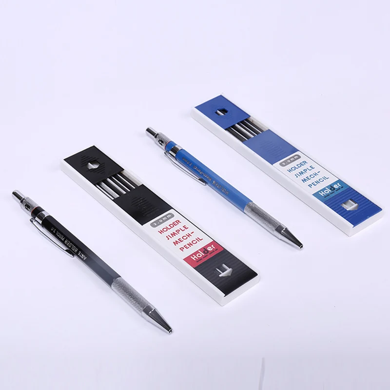 

Office Stationary 2.0 mm 2B Lead Holder With 12 pcs Refills Leads For Drafting Drawing Writing Metal Mechanical Pencil
