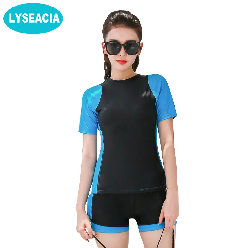 

LYSEACIA Short Sleeve Beachwear Women's Swimsuit of Large Size Tankini Swimwear Vintage Women Boxer Shorts Swimming Suit L-5XL