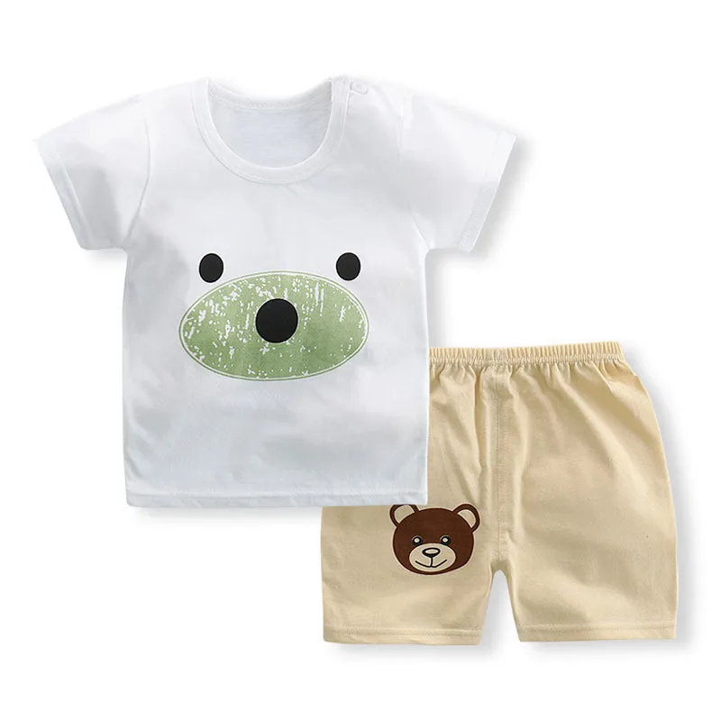 

2019 Summer Cotton Kids Clothes Cute Cartoon Print Short Sleeves Boy Clothes T Shirt Knee Pants Comfort Baby Children Clothing