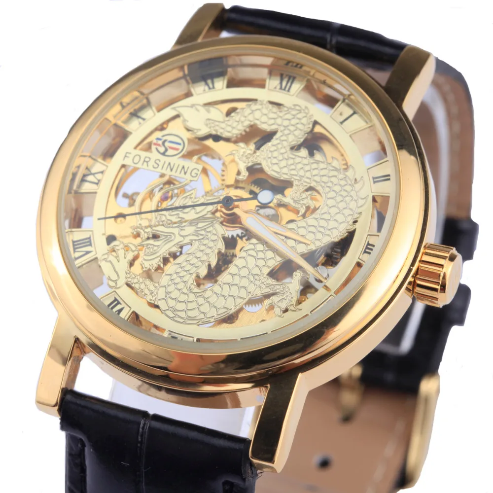 Forsining Dragon font b Men s b font font b Mechanical b font Watch Black Gold