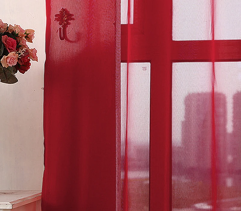 Однотонные шторы, черное окно, Современная гостиная, балкон, кухонные шторы, тюль, фиолетовая прозрачная ткань, красные шторы T& 184#20