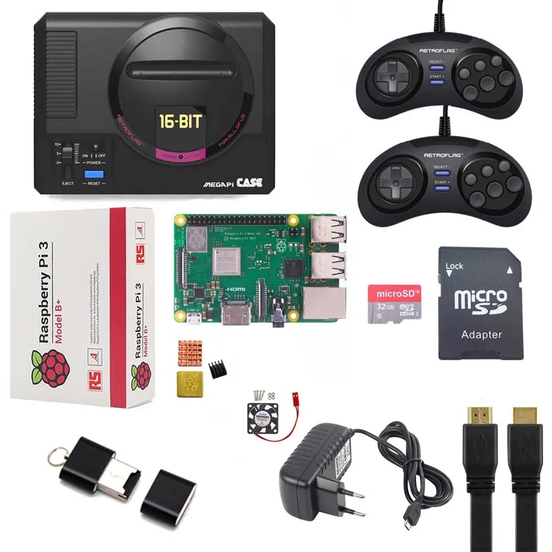 Retroflag MEGAPi чехол + Raspberry pi 3B (Plus) игровой контроллер функциональная кнопка 32 ГБ sd