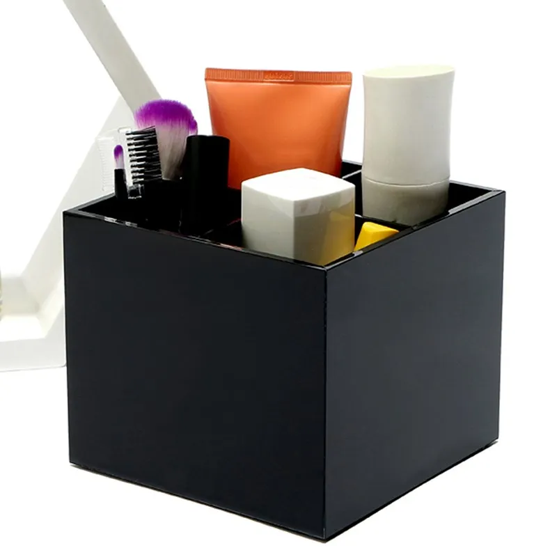 

New 4 Grids Black Acrylic Cosmetic Holder Makeup Organizer Tools Lipstick Make Up Brushes Storage Box Drawer Case 13*13*11cm