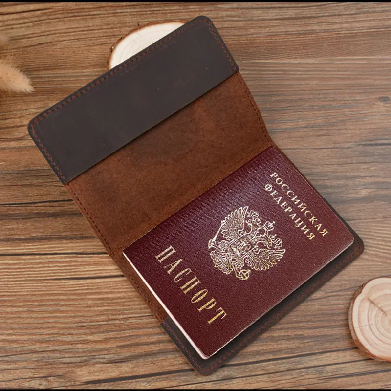 GENODERN, Обложка для паспорта России, кошелек для путешествий, натуральная кожа Crazy Horse, Обложка для паспорта для мужчин и женщин, Обложка для паспорта, чехол