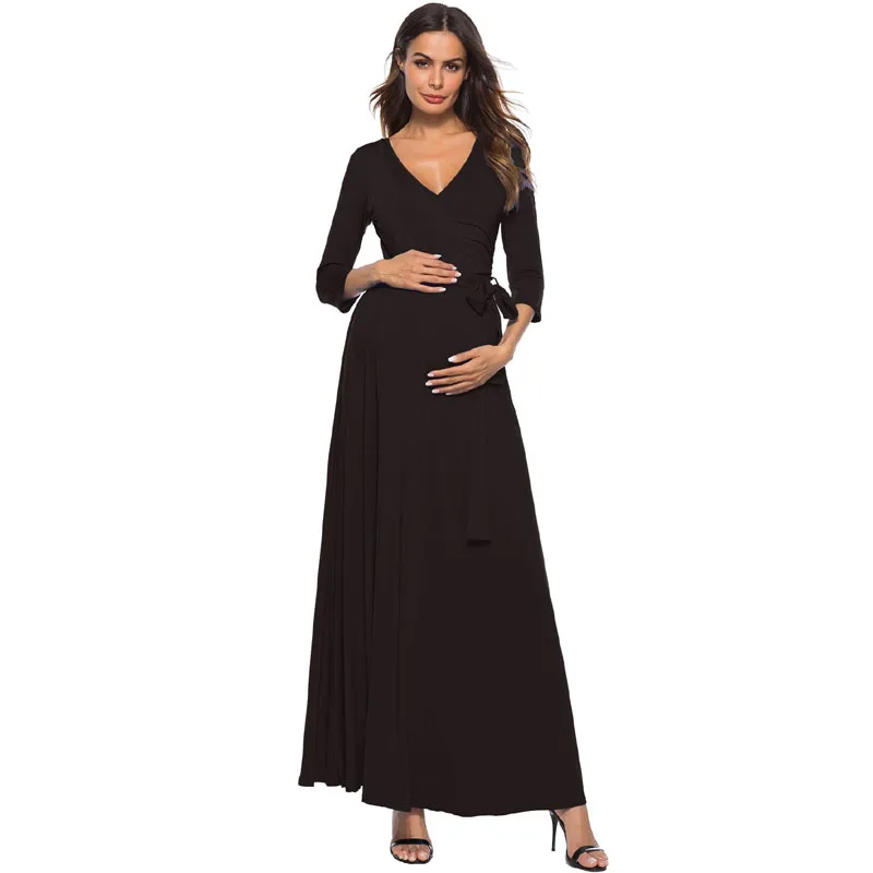 

Elegant V-neck Maternity Evening Dress Long Pregnancy Dresses For Pregnant Women Clothes Gravidas Vestdios Maternity Dresses