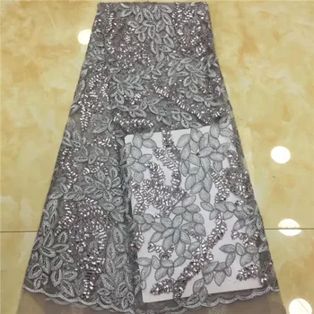 

Gray Sequins Style African French Mesh Tulle Lace Sequined Indian Wedding Dress Fabrics 2018 High Quality Nigeria Guipure Laces