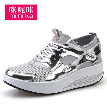 

Women Sport Lightweight Shoes Women's Toning Shoes Swing Wedges Platform Height Increasing Trainers Breathable Sneakers AA40242