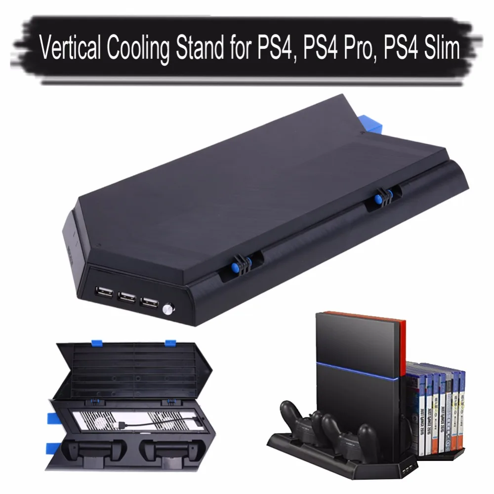 Multifunction 3 in 1 Vertical Stand Cooling Fan Game Holder Dual Charging Station with USB HUB