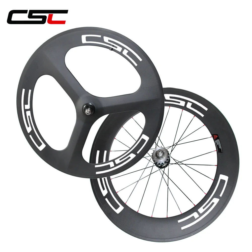 Sale Carbon Tri spoke front  wheel three spoke and 88mm track Flip flop rear wheel  Clincher 0