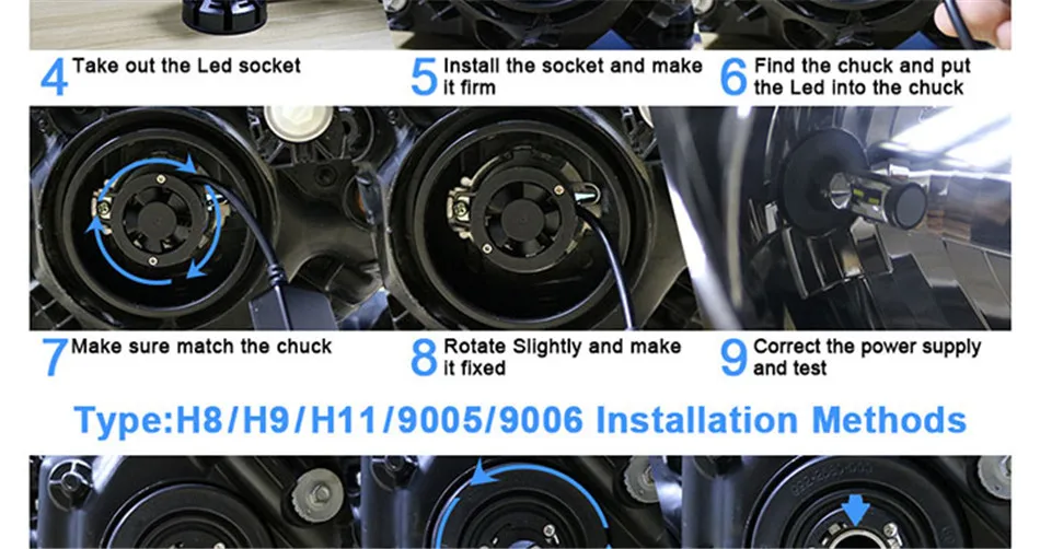 2 pcs H4 led h7 led bulb H1 led lamp automobiles h11 12V car light hb4 9006 hb3 9005 h9 h8 9012 hir2 auto H7 headlights 72W 8400LM
