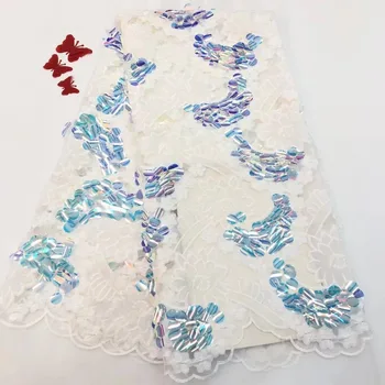 

In 2019 high quality large sequined lace fabric of lacy fabric with colorful Latin clothing net