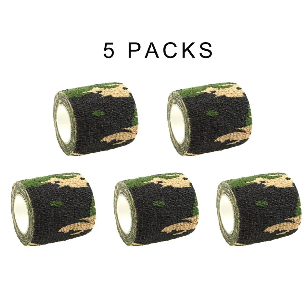 5 Pcs/lot Camping Hiking Self Adhesive Camo Elastic Tape Camo Wrap Outdoor Tools EDC Military Tactical Survival Bandage 5*450cm - Цвет: Pattern 1