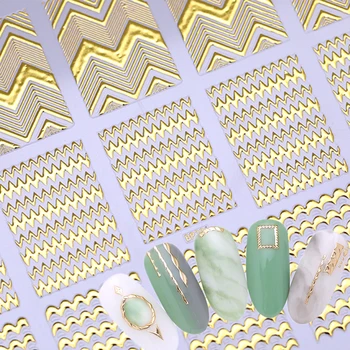 

Gold 3D Round Nail Sticker Strip Geometric Lines Heart Self Adhesive Nail Art Transfer Stickers Decoration