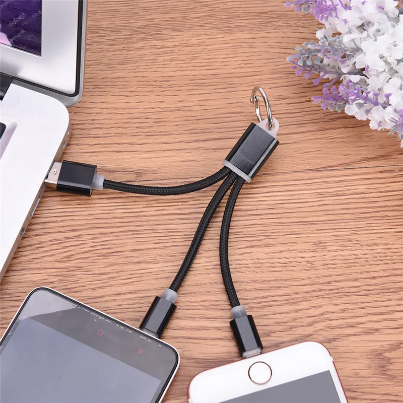 2 In 1 Charger Multiple Combo Aluminum Alloy Key Chain Universal Phone Connector Braided USB Charging Data Line Special