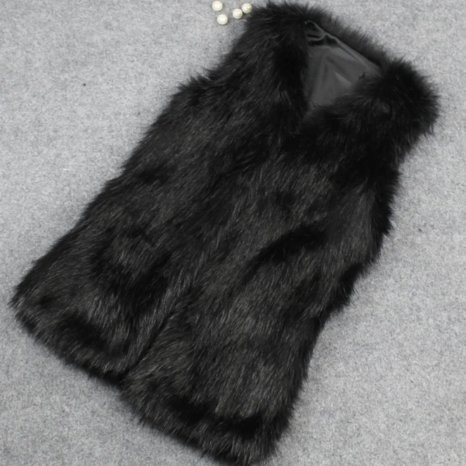 MALL New Arrival Women Vintage Trendy Faux Fur Gilet Vest Jacket Mid-long Outwear Waistcoat Black White Khaki Size M-XXL Fashion