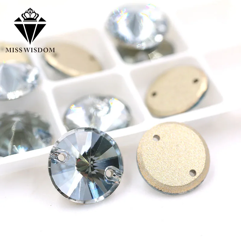 

High quality flatback glass sew on rhinestones double hole Round shape Blue phantom crystal rhinestone diy clothing accessories