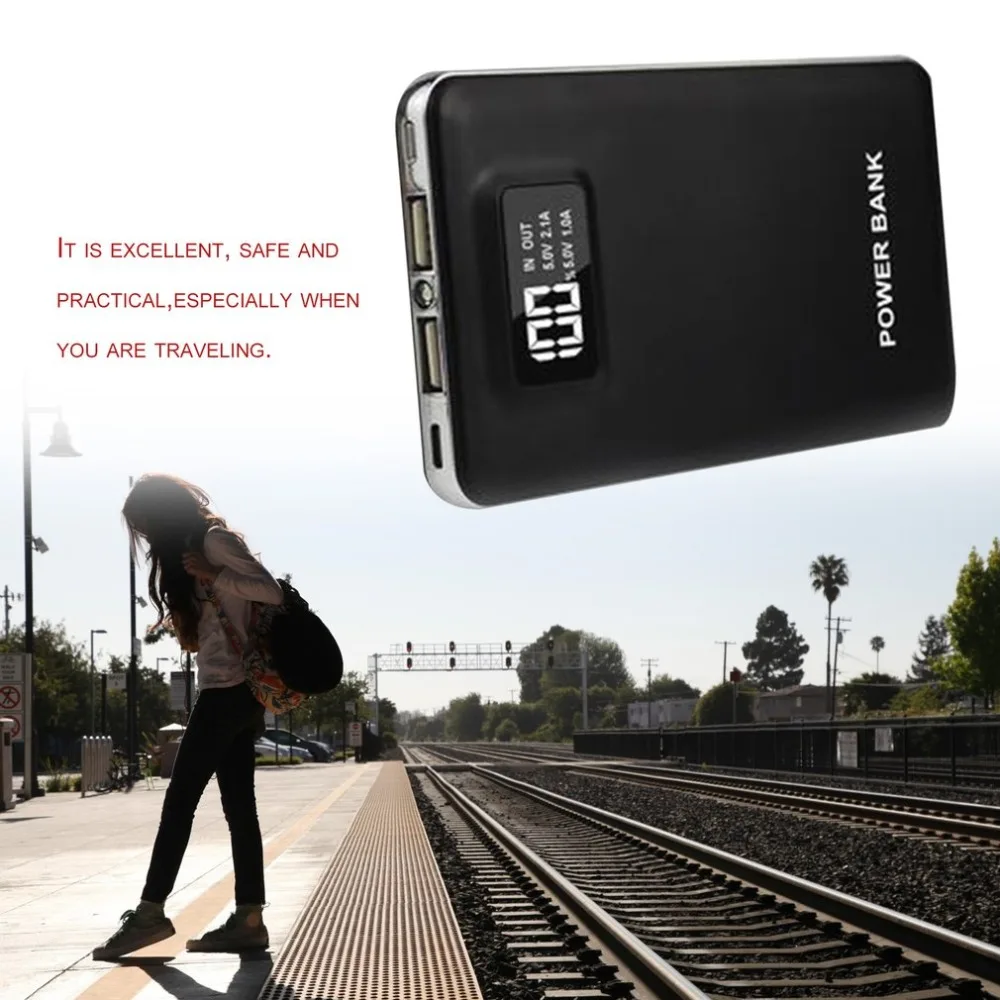 20000mAh Backup Battery Portable Phone Charger Intelligent Mobile LCD Digital Display LED Lights 2.1A/1A Dual USB Power Bank