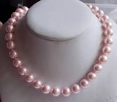 

Hot sale Beautiful!10mm Baby Pink Sea Shell Pearl Round Beads Necklace 18" (A0325)