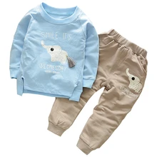 VORO BEVE 2017 Printemps Enfants Vêtements Bébé Garçons Éléphant de Bande Dessinée Coton Ensemble Enfants de Vêtements Enfants T-Shirt + Pantalon Costume