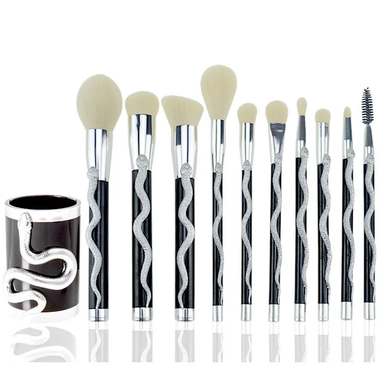 7 10pc Snake Shape Makeup Brushes Set Foundation Powder Eyeshadow Contour Concealer Blush Comestic Brush Kit