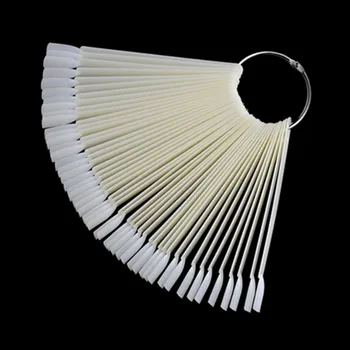 

1500set/lot 50 Tips Fan-Shaped Nail Art Display Fan with Ring Handle Natural Chart for Polish Gel fan Display Tool XF0111