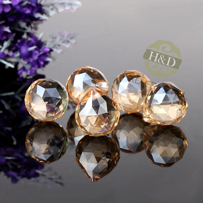 

5pcs Champagne Faceted Glass Crystal Chandelier Parts Pendant Prisms Lighting Ball Suncatcher Wedding Fengshui Home Decoration