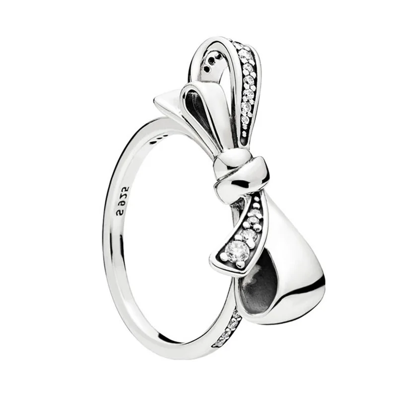 

Big Bow Crystal 925 Sterling Silver Ring Charm Wedding Finger Ring For Women Jewelry
