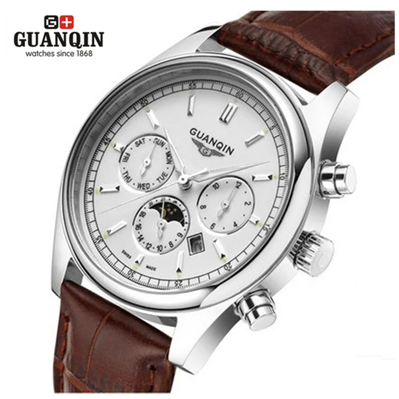 Famous Brand GUANQIN Men Quartz Watch Moon Phase Mens Designer Luminous