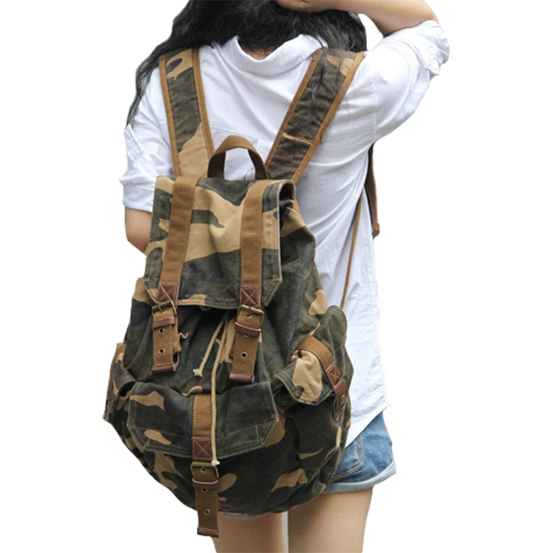 2016 Vintage Leather Military Canvas Men's Backpack Bagpack Rucksack School Bags Luxury Brand Logo Backpack Van Sac a Dos