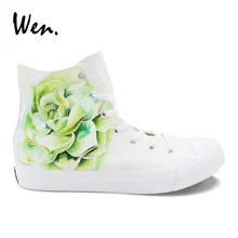 Вэнь суккулент завод ручная роспись спортивная обувь парусиновая высокие белые плимсоллы для мужчин женщин эспадрильи