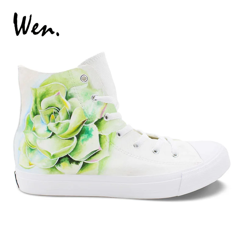 Originais Sapatas À Mulheres Mão Zapatillas Wen Suculenta Pintados Plimsolls High Planas De Alpercatas Brancos Lona Planta Das Top Homens Sapatilhas RqSx0vw