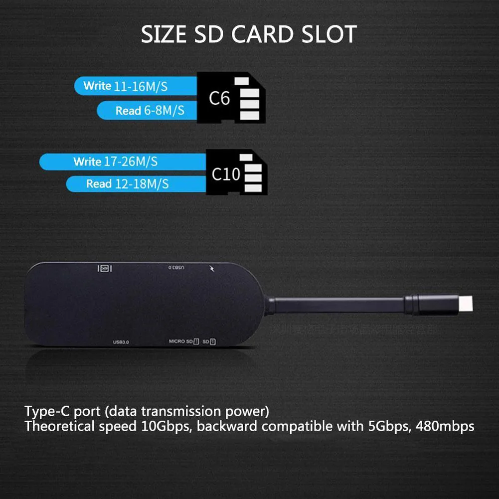 

Type C to HDMI 4K Video RJ45 Gigabit Ethernet USB 3.0 Hub SD TF Card Reader @JH
