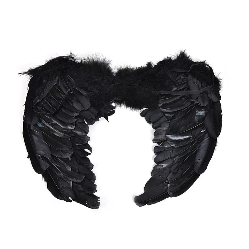 MENGXIANG 4 Sizes Adults lack/White Feather Fairy Angel Wings Hen Night Fancy Dress Costume Halloween Festive & Party Supplies