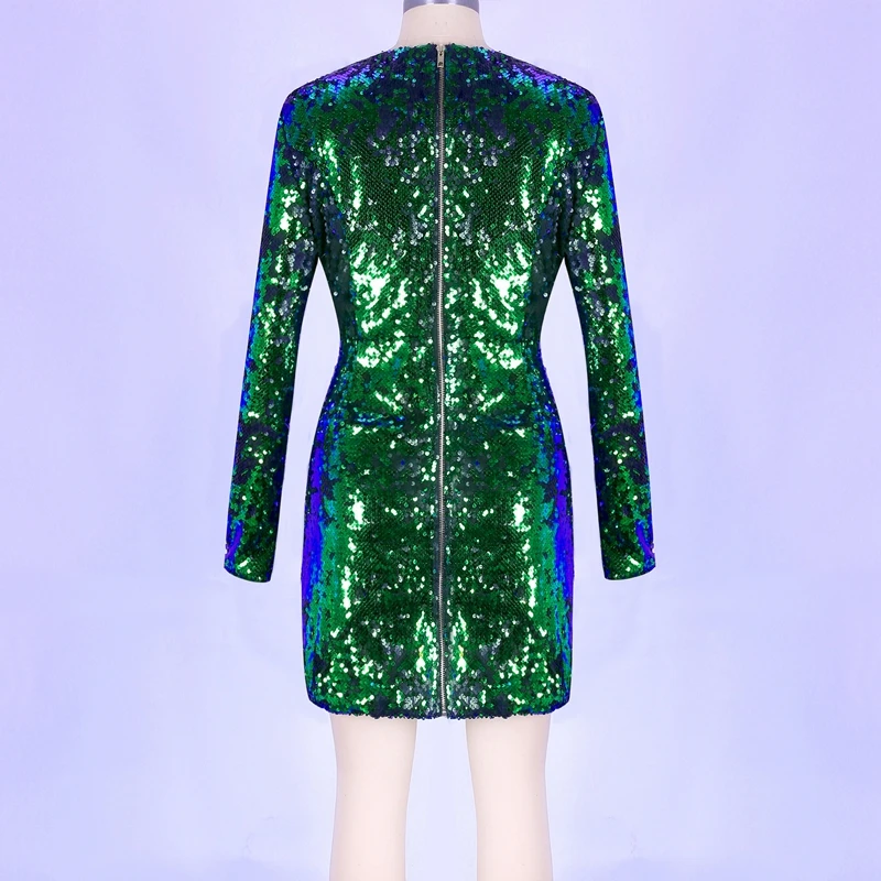 Ocstrade, Новое поступление, сексуальное зеленое платье с длинным рукавом и блестками для рождественской вечеринки, бархатное женское облегающее платье с блестками