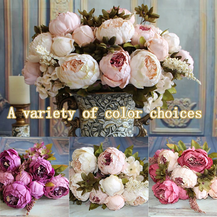 

high quality artificial silk flowers European 1 Bouquet Fall Vivid Peony festival patriarch placed flower Home Party Decoration