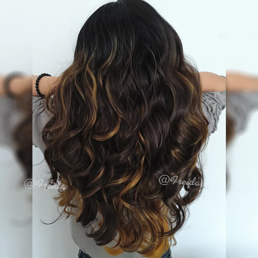 Top beauty three color body wave synthetic lace front wig glueless brown color synthetic lace front wig for black women wigs2