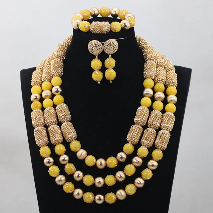 2017 Necklace Bracelet Earrings Jewelry Accessories African Yellow Bride Jewellery Set Nigerian