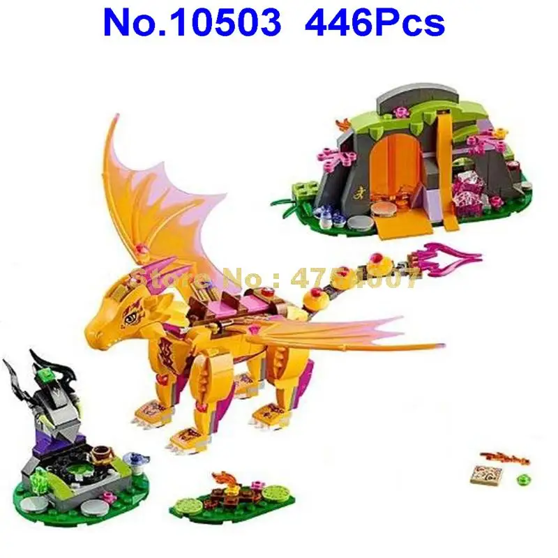 

10503 446pcs elves fire dragon's lava cave girls princess fairy 2 figures building block 41175 Toy