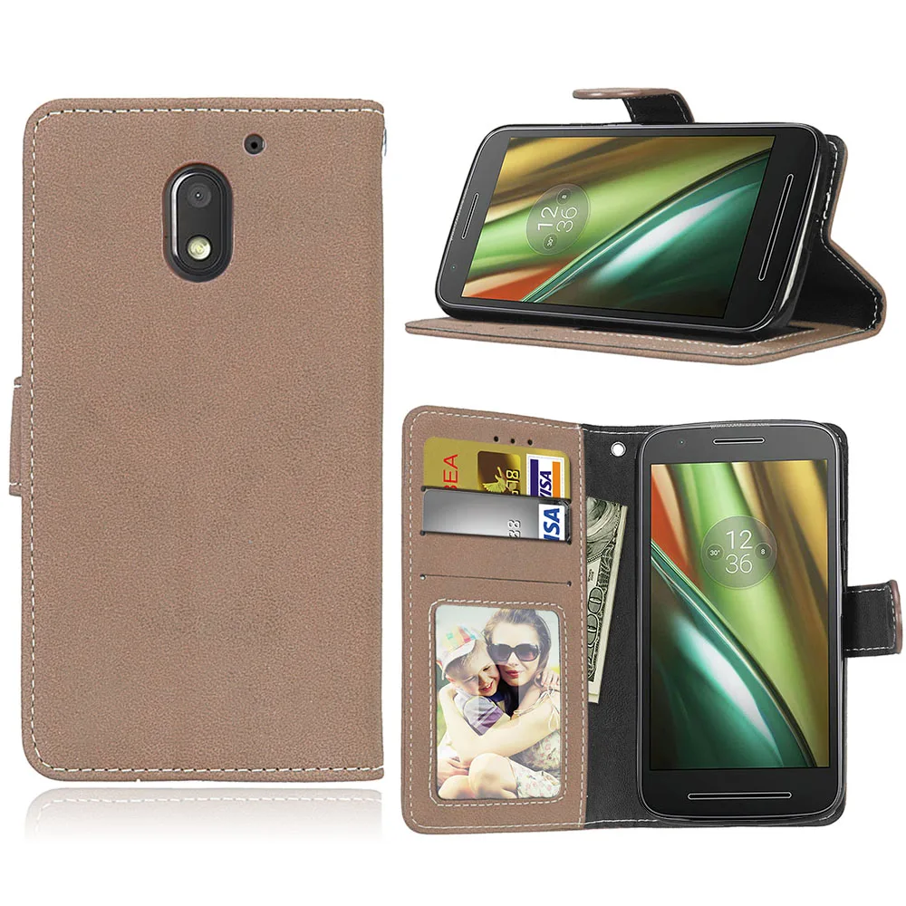 For Moto E3 Matte Case Luxury PU Leather Back Cover Case For Motorola