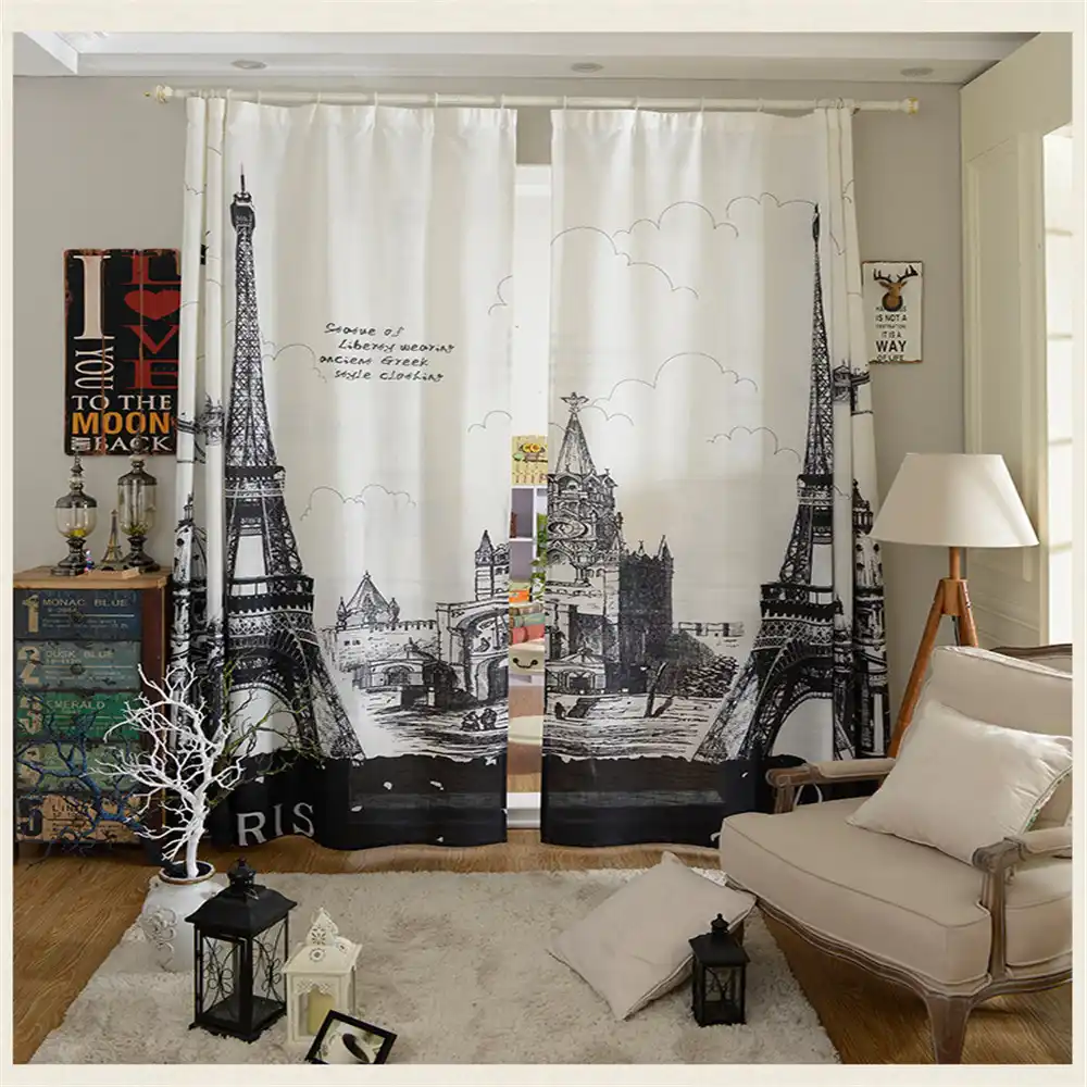 Modern Paris Curtain For Living Room Home Decoration 2pc 1 4