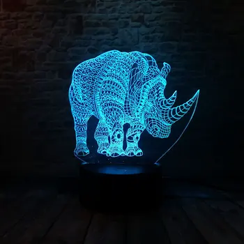 

3D Illusion Led Lamp Colorful Change Desk Nightlight Flash Lighting rhinoceros Animal Model action & toy figures