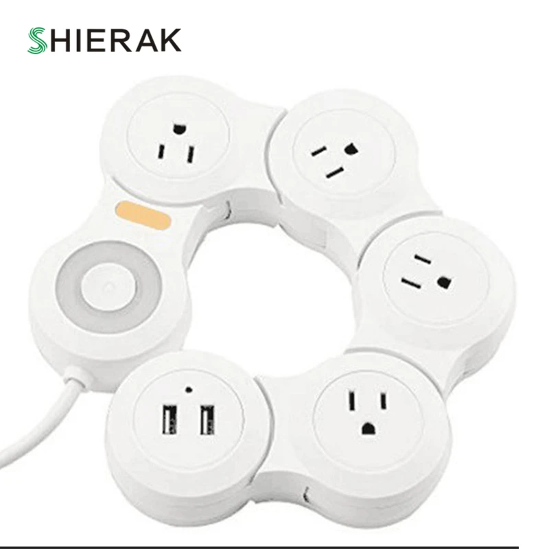 SHIERAK Creative US Plug Deformable Socket 15A Power Strip 4 Outlets With 2 USB Ports Kitchen Plug Sockets SHIERAK Creative US Plug Deformable Socket 15A Power Strip 4 Outlets With 2 USB Ports Kitchen Plug Sockets