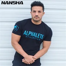 NANSHA Summer New Men Gyms T shirt Fitness Bodybuilding Crossfit Slim Shirts Fashion Leisure Short Sleeved Cotton Tee Tops