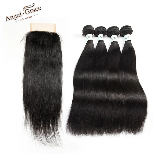 8a Virgin Brazilian Straight Hair 4pcs With Lace Closure Cheap