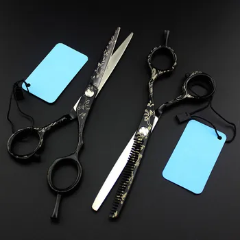 

professional Japan 440c 6 inch black hair scissors haircut cutting barber makas scissor thinning shears hairdressing scissors