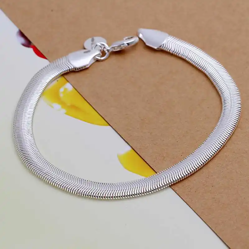 

New silver plated Jewelry Silver plated Cuff Chain Charm Flat Soft Snake Chain Bracelet Jewelry Bracelet H164