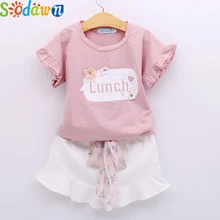 Sodawn 2017 Summer Baby Girls Clothes Letters short Sleeve T-Shirt + Skirt Short Pants 2Pcs Girls Clothing Sets Children Clothes