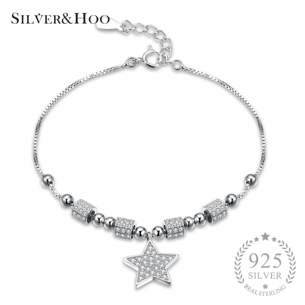 

SILVERHOO Luxury 925 Sterling Silver Charm Bracelets Star with Cubic Zircon Wholesale Gift Jewelry Wedding Valentine's Day